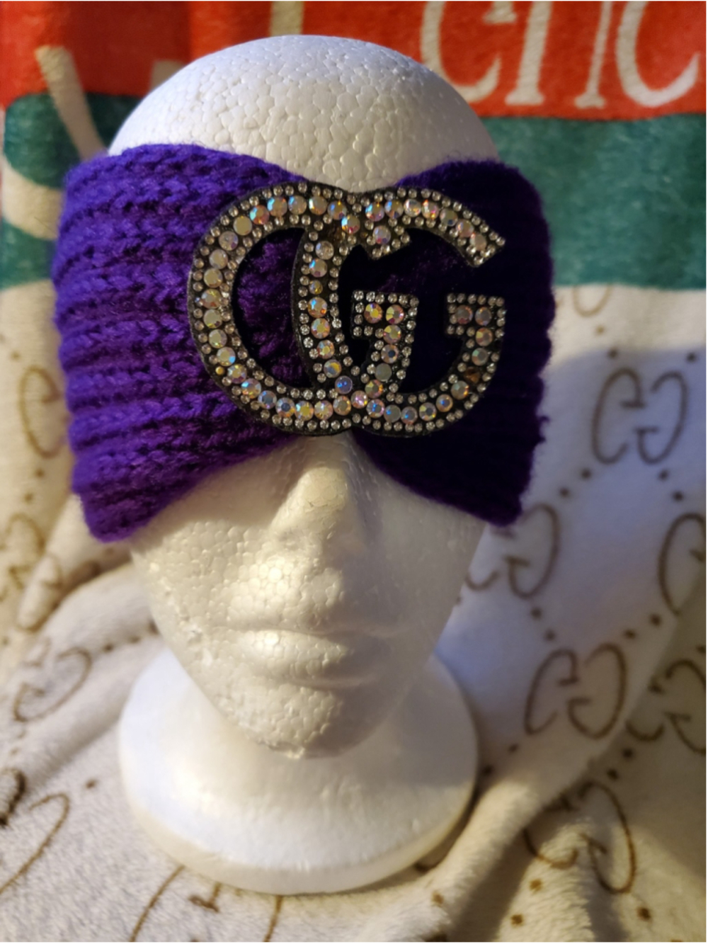 Purple Knit Headband with Silver Rhinestone
